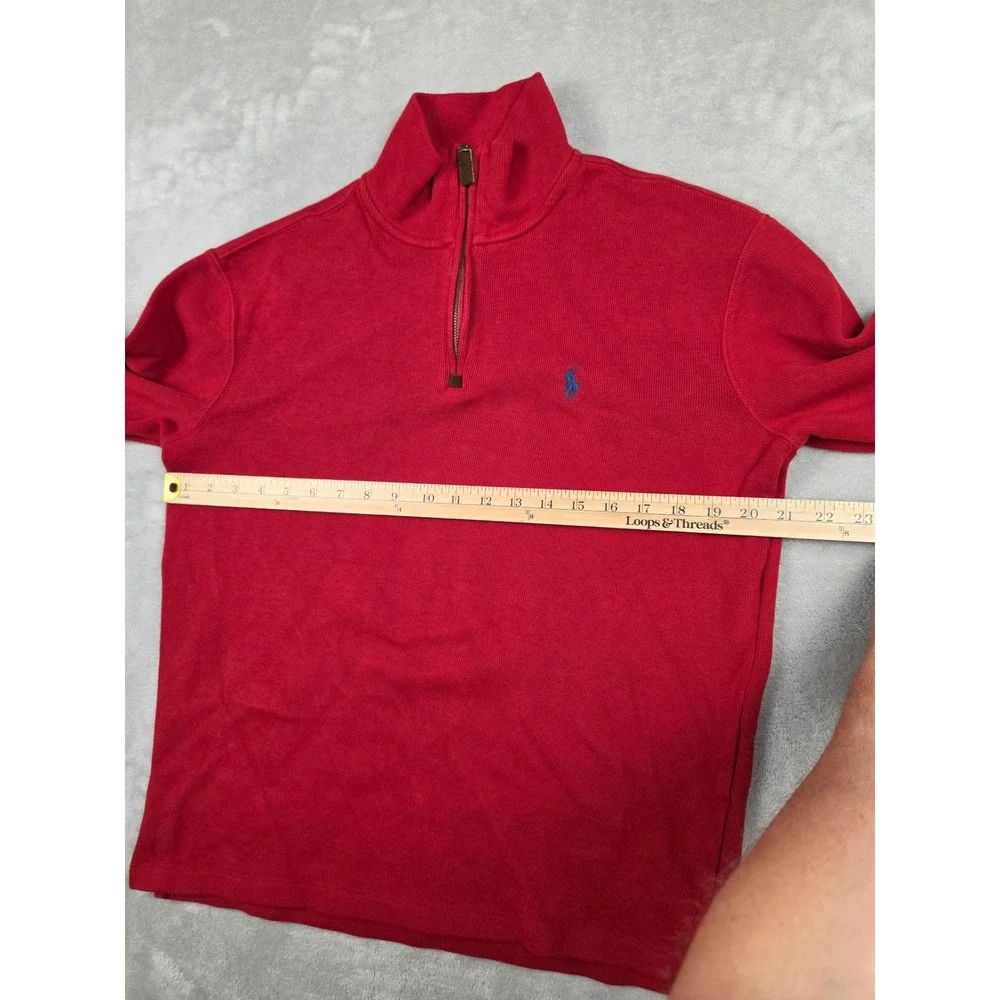 Polo Ralph Lauren Quarter Zip Pullover Mens Medium Red Cotton Knit Sweater